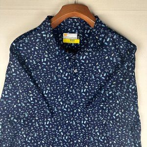 Jack Nicklaus Mens XL White Blue All Over Print Staydri Short Sleeve Polo Shirt